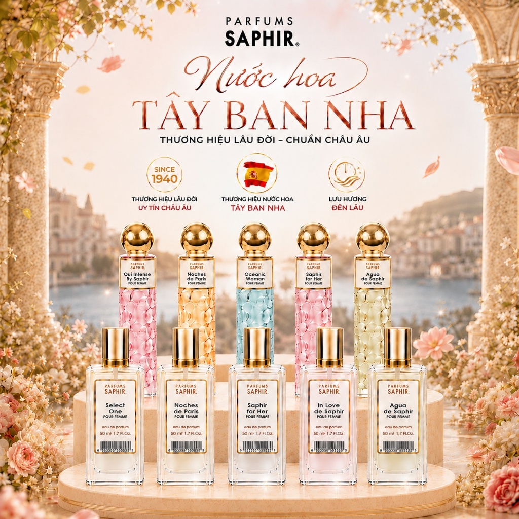 Nước Hoa Nữ Parfums Saphir Cao Cấp Tây Ban Nha Hương Thơm Tươi Mát Quyến Rũ Lưu Hương Bền Lâu