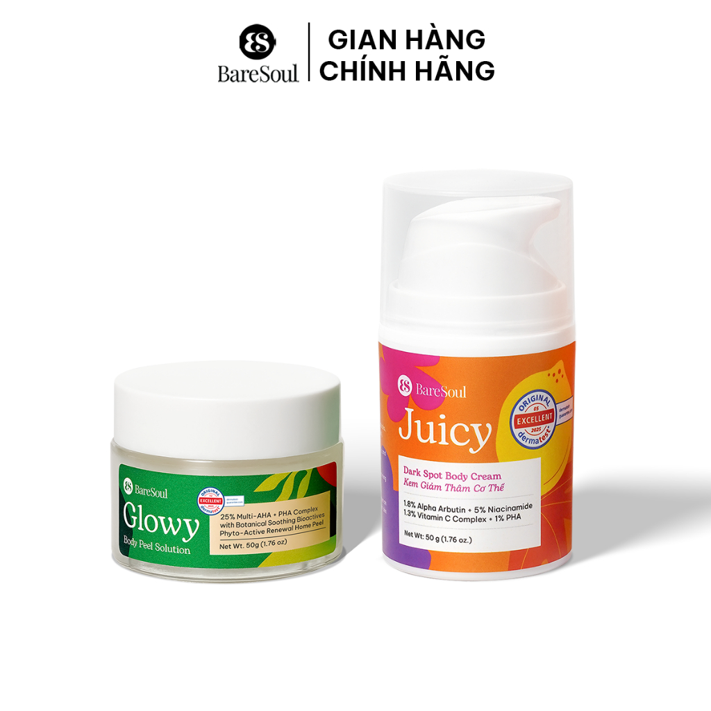 COMBO Peel Glowy 50g, kem dưỡng Juicy 50g giúp làm sáng, giảm thâm mông, nách, bikini