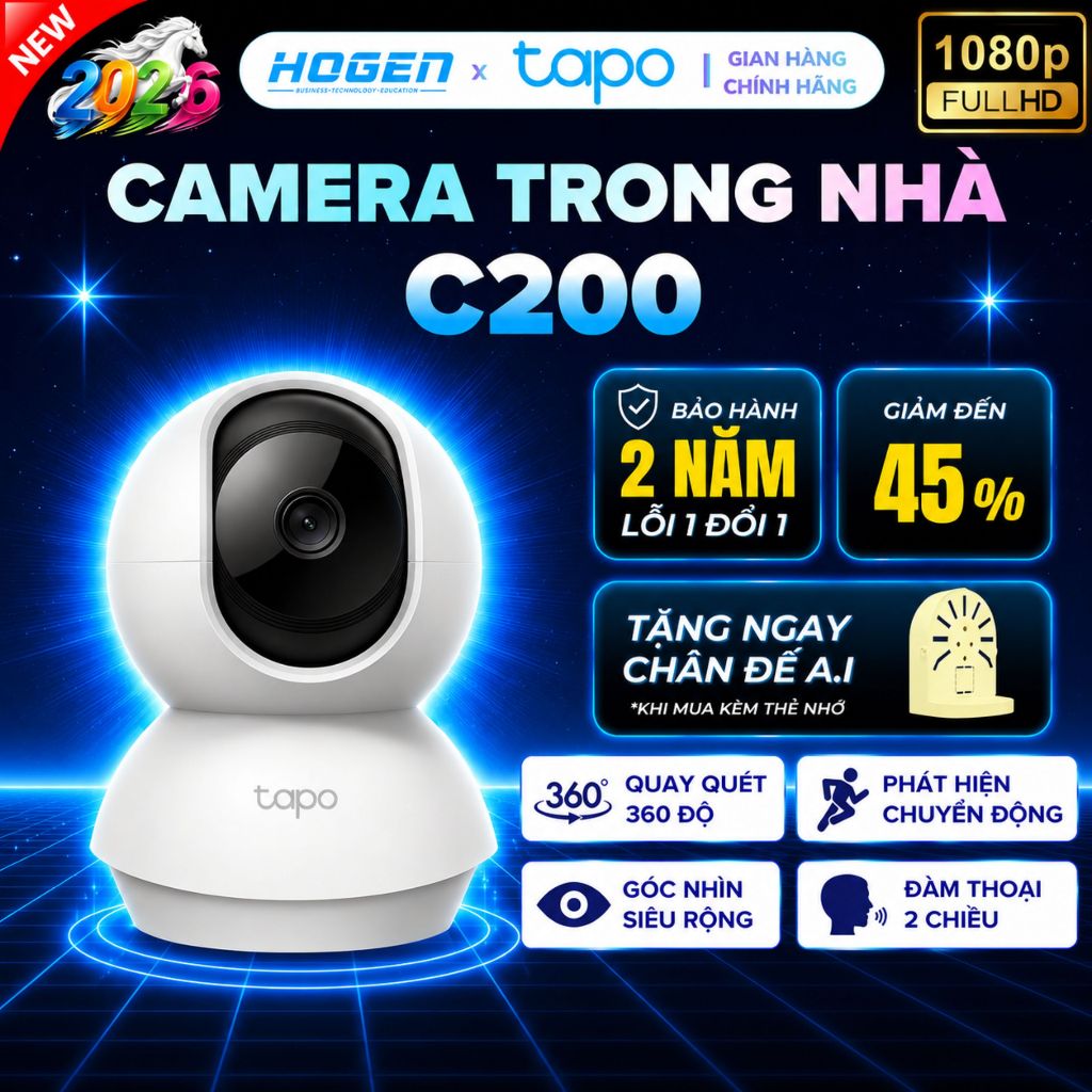 Camera Wifi TP-Link Tapo Trong Nhà C222/C200-Xoay 360,Còi Hú Đèn Chớp Đuổi Trộm,Thoại 2 Bên, BH 24TH