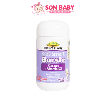 Viên Nhai Cho Bé Nature’s Way Kids Smart Calcium + Vitamin D3 Burstlets Bổ Sung Canxi, Tăng Chiều Cao Cho Bé Hộp 50 Viên