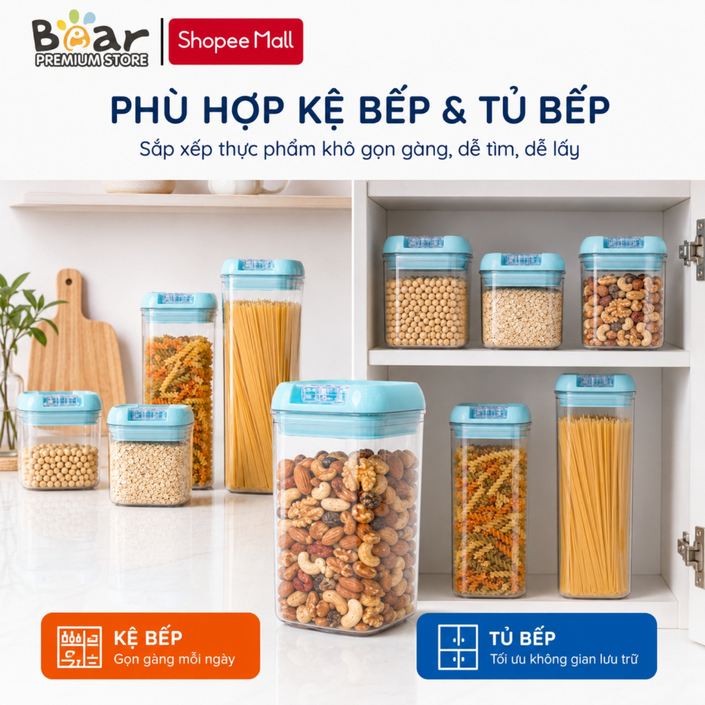 Bộ 5 Hũ Nhựa Bảo Quản Thực Phẩm - Nắp Silicon Kín Khí Hình Chân Mèo | BigBuy360 - bigbuy360.vn