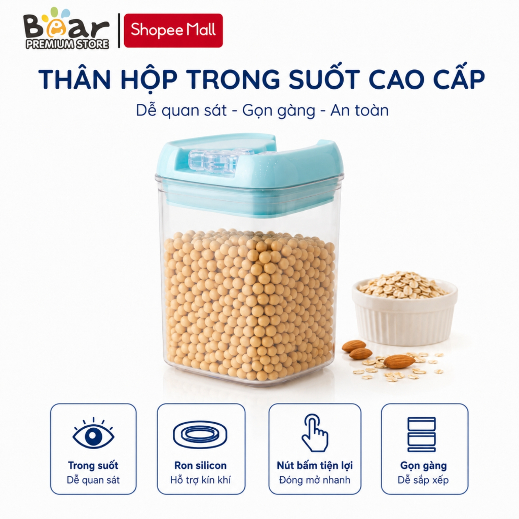 Bộ 5 Hũ Nhựa Bảo Quản Thực Phẩm - Nắp Silicon Kín Khí Hình Chân Mèo | BigBuy360 - bigbuy360.vn