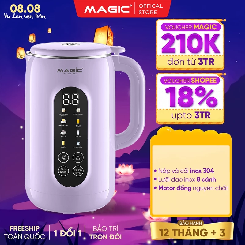 Máy Làm Sữa Hạt Magic A-100, Nắp & Cối Inox 304, Lưỡi Dao 8 Cánh, 8 Chức Năng Xay Nấu, BH 12 Tháng — ảnh 1