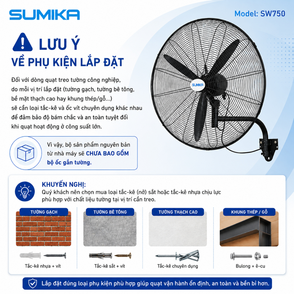 SUMIKA Quạt Treo Công Nghiệp SW750, Công Suất 180W, Lưu Lượng Gió 25.000 m³/h, 3 Tốc Độ | BigBuy360 - bigbuy360.vn
