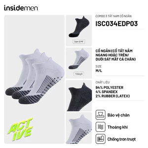 [COMBO 3 ĐÔI] Tất Vớ Nam Insidemen cổ ngắn có Lớp đệm xù êm ái, thoáng khí, co giãn ôm chân ISC034EDP03