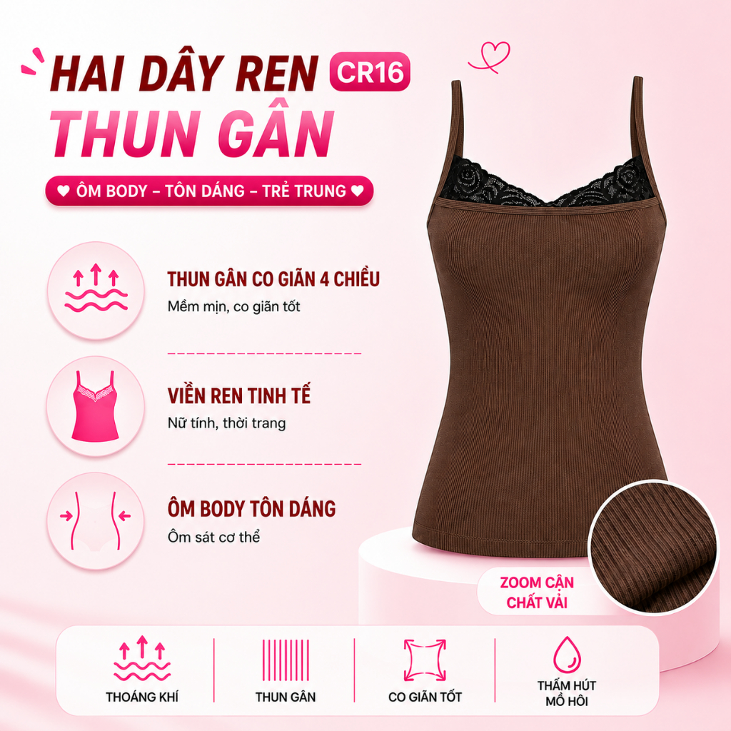 Áo Croptop HAI DÂY REN LỚN Ôm Body Nữ CR14, Áo Thun Crt 2D Kiểu Sexy Chất Gân Đẹp BAINE | BigBuy360 - bigbuy360.vn