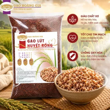 Gạo Lứt Huyết Rồng Hoàng Gia 1kg – Hạt Đỏ Nâu Tự Nhiên, Cơm Dẻo Thơm, Gạo Lứt Nguyên Cám
