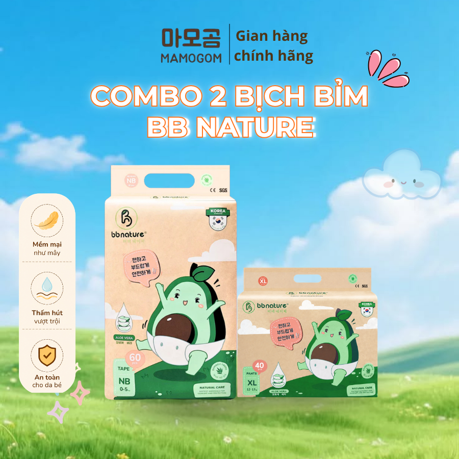 [COMBO 2] Tã bỉm BB Nature Đủ Size mềm mại mỏng nhẹ thấm hút tốt cho bé
