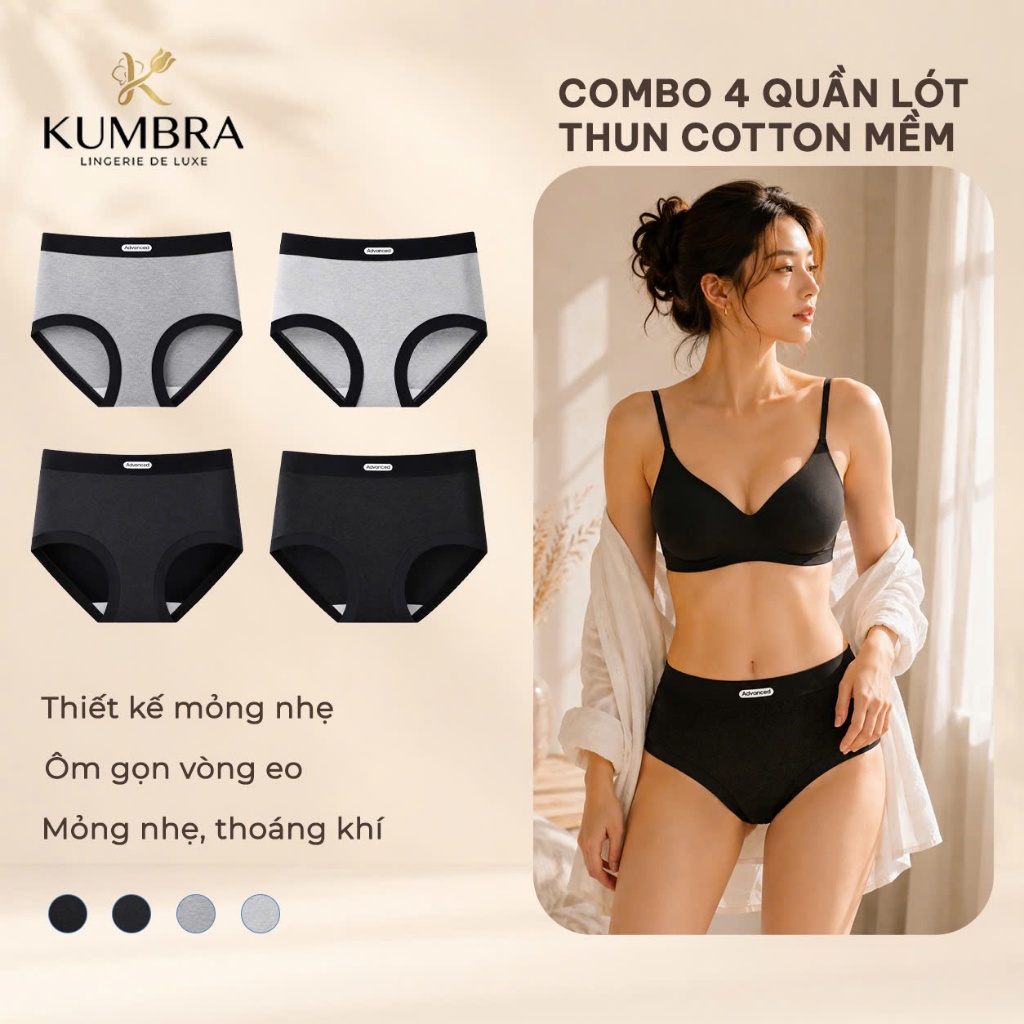 Combo 4 Quần Lót Thun Cotton Mềm, Viền Su Cá Tính, Chất Vải Đanh Mềm Mịn Thoáng Mát (870)