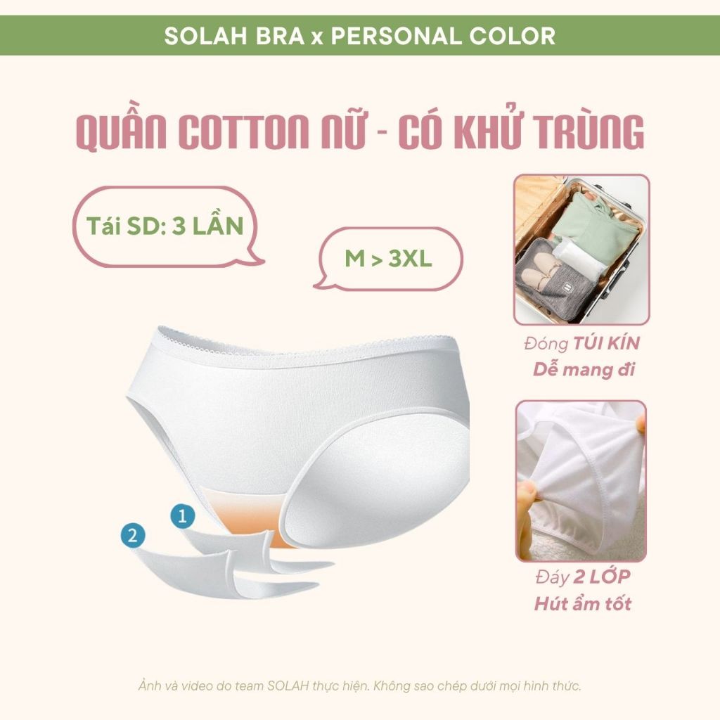 Quần Lót Nữ Cotton Dùng Một Lần SOLAH Tái SD 3 Lần Khử Trùng Bikini Mẹ Bầu Sau Sinh Kinh Nguyệt QC01