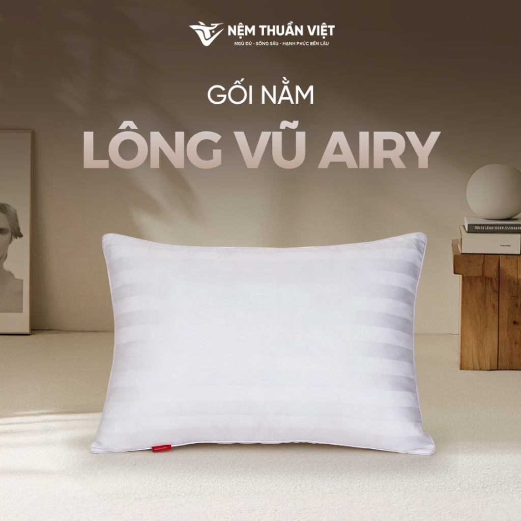 [Mua 1 Tặng 1 Áo Gối] Gối Nằm Lông Vũ Airy Thuần Việt - Mềm Mại, Êm Ái Chuẩn Khách Sạn 5 Sao
