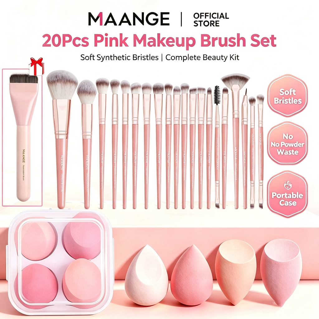 MAANGE Bộ cọ makeup chuyên nghiệp 20 cây kèm hộp 4 bông mút trang điểm 5748