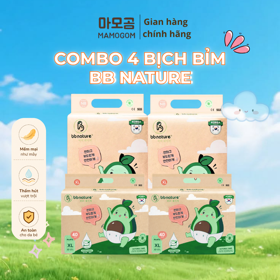 [COMBO 4] Tã bỉm BB Nature Đủ Size mềm mại mỏng nhẹ thấm hút tốt cho bé