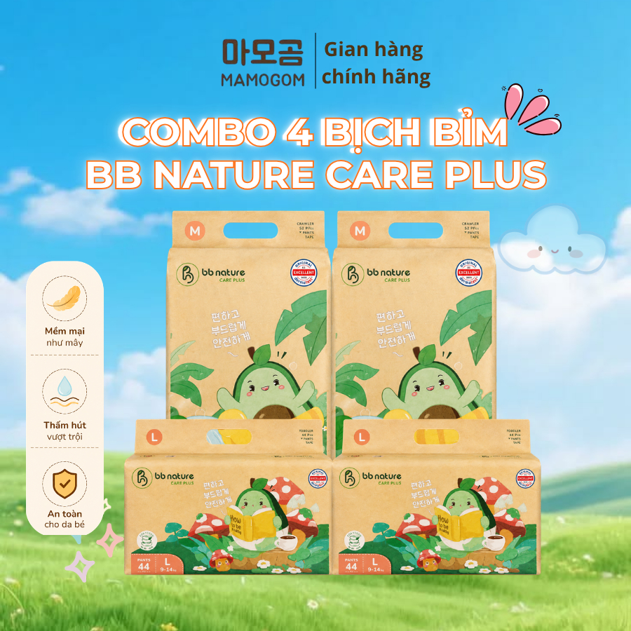 [COMBO 4] Tã bỉm BB Nature Care Plus Đủ Size mềm mại mỏng nhẹ thấm hút tốt cho bé