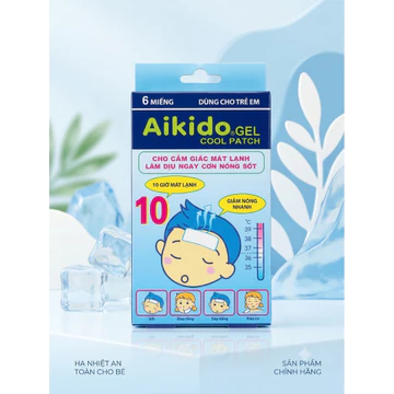 Miếng dán hạ sốt Aikido Gel Cool Patch cho bé (Hộp 6 miếng) - Hạ nhiệt nhanh, mát lạnh an toàn 10 giờ