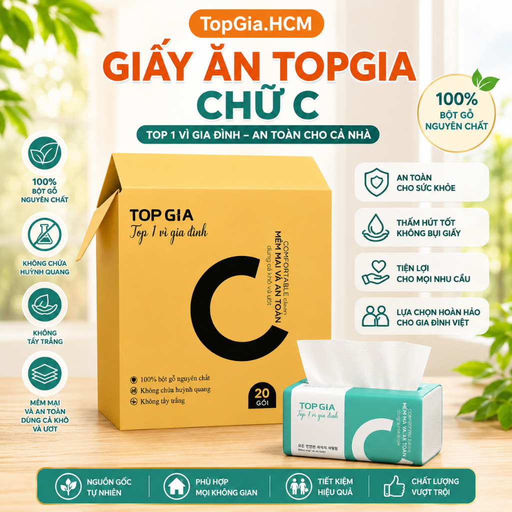 Thùng 20 Gói Giấy Rút Top Gia Chữ C 100 Rút Lớn 4 Lớp | Giấy Mềm Mại, Siêu Dai, Thấm Hút Tốt Cho Gia Đình & Văn Phòng
