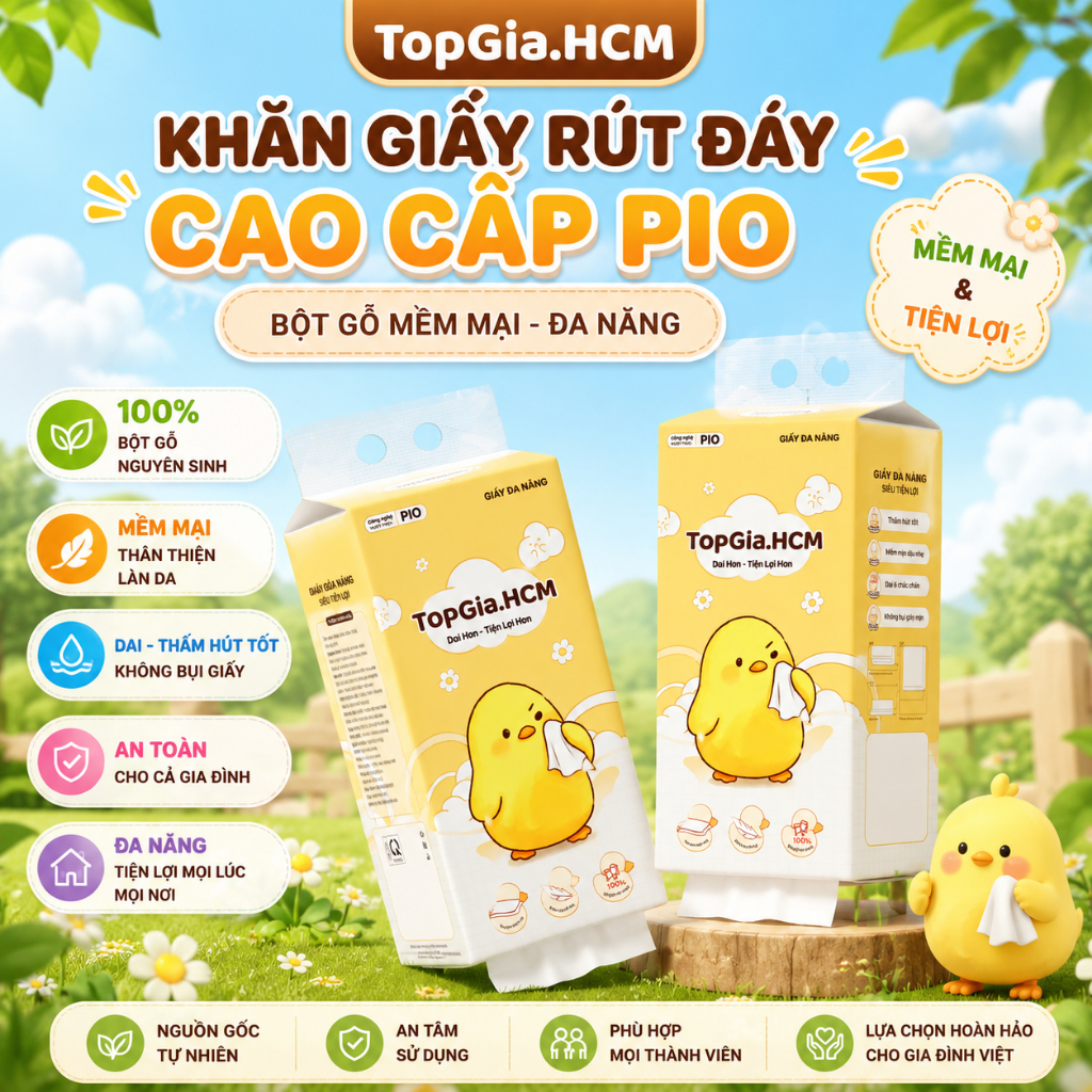 [SIÊU TIẾT KIỆM] Thùng 10 Bịch Khăn Giấy Pio TopGia 200 Lần Rút Cao Cấp Chắc Chắn Siêu Dai Mềm Mịn