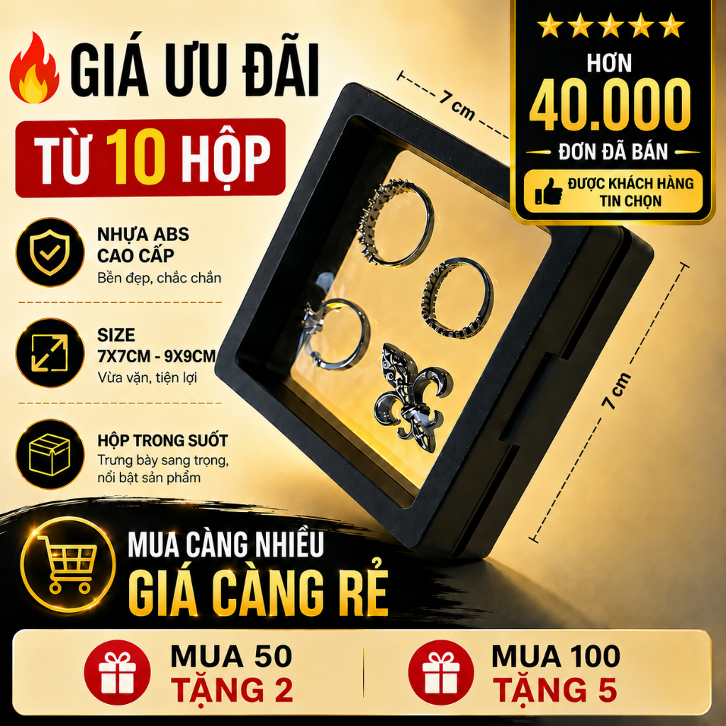 [Mua 50 tặng 2/ 100 tặng 5] Hộp nhựa trong suốt/ Hộp đựng trang sức cao cấp 9x9cm/ 7x7cm:Giá sỉ còn tặng thêm!