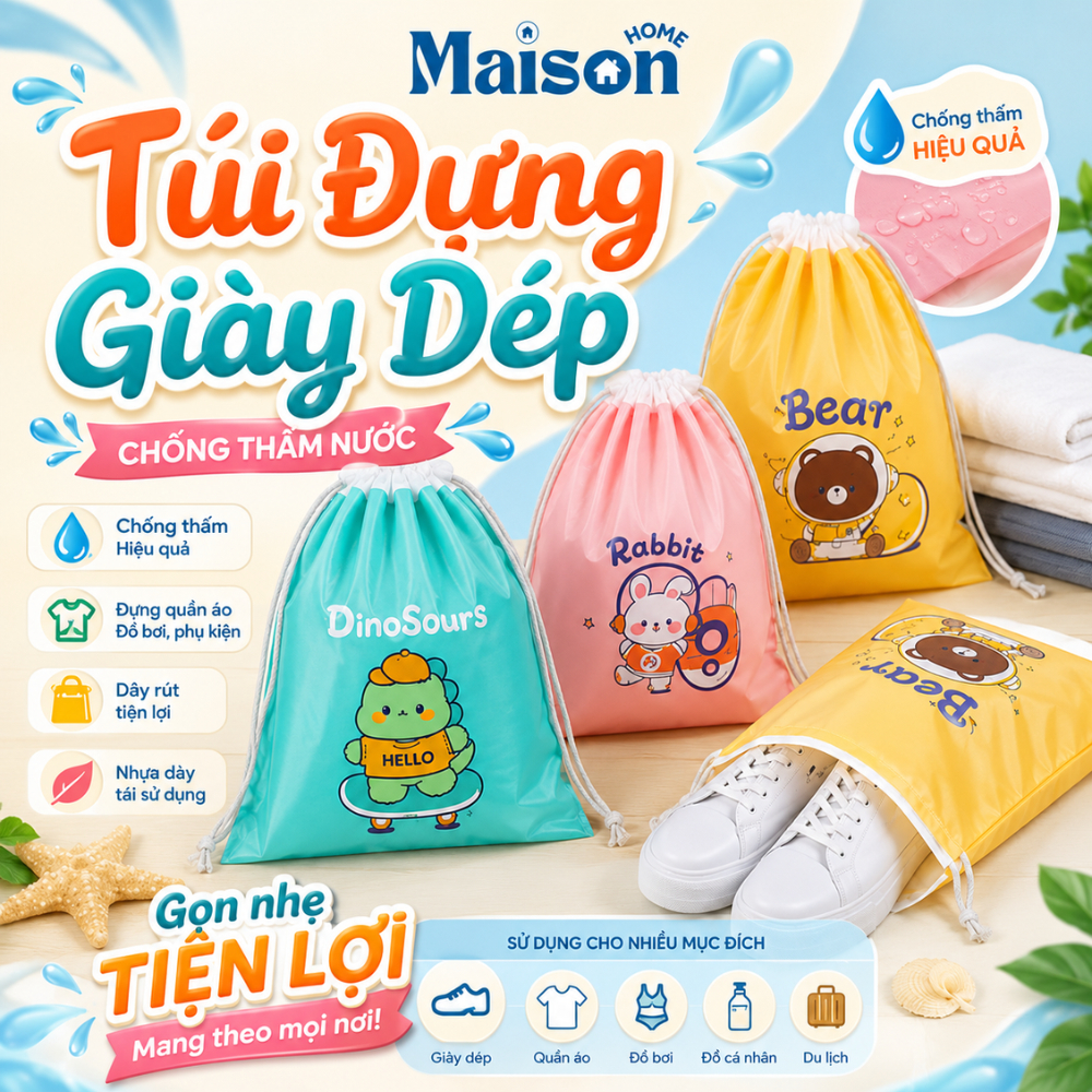 Túi Đựng Giày Dép Chống Thấm Nước, Túi Dây Rút Đựng Quần Áo, Đồ Bơi, Phụ Kiện Du Lịch, Đồ Cá Nhân Nhựa Dày Tái Sử Dụng