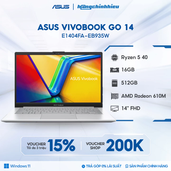 Laptop ASUS VivoBook Go 14 E1404FA-EB935W Ryzen 5 40 | 16GB | 512GB | 14' FHD | Win 11