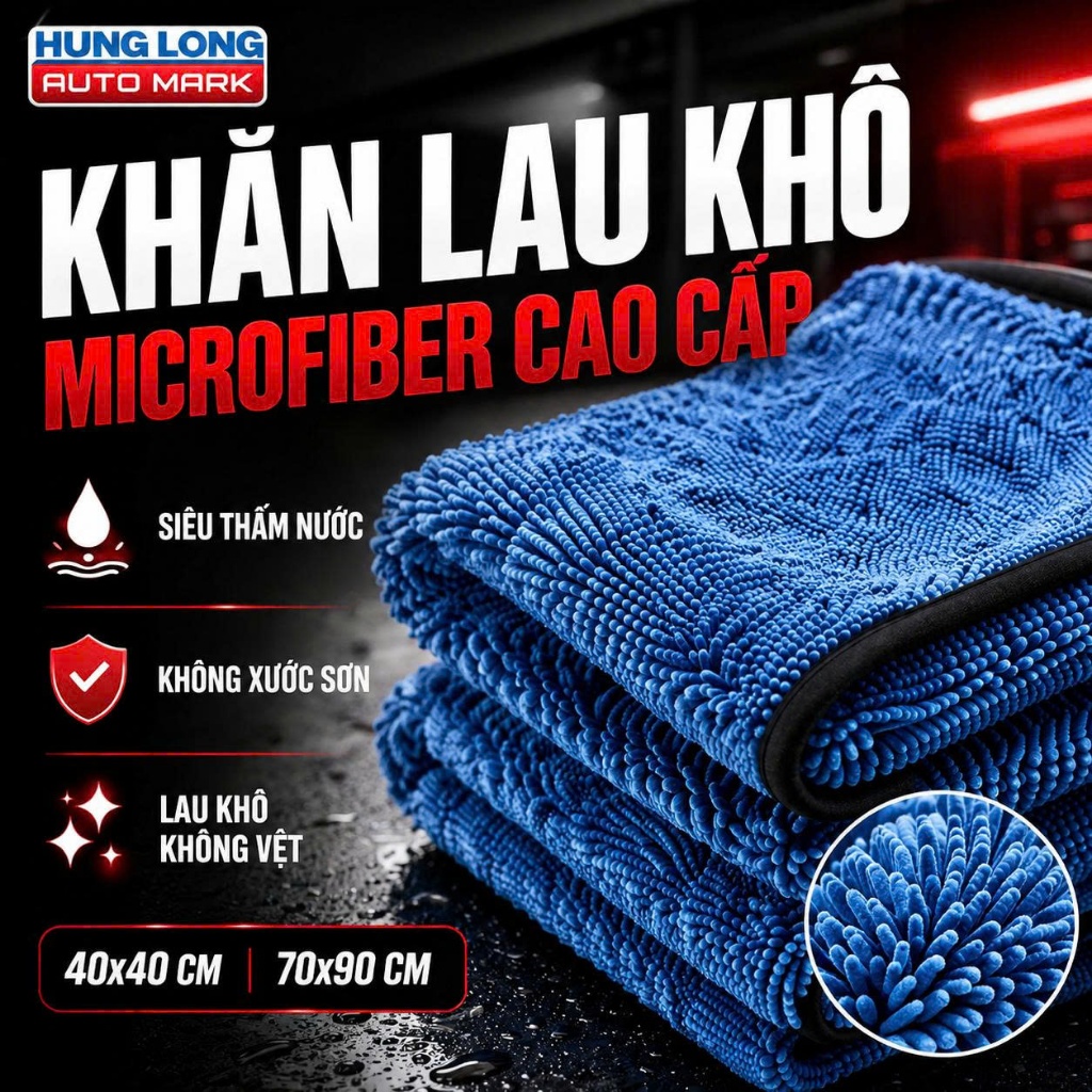 Khăn Lau Khô Dùng Khi Rửa Xe, Thấm Hút Tốt Không Gây Trầy Xước, Không Bụi Lông, Dày Dặn, Đa Năng