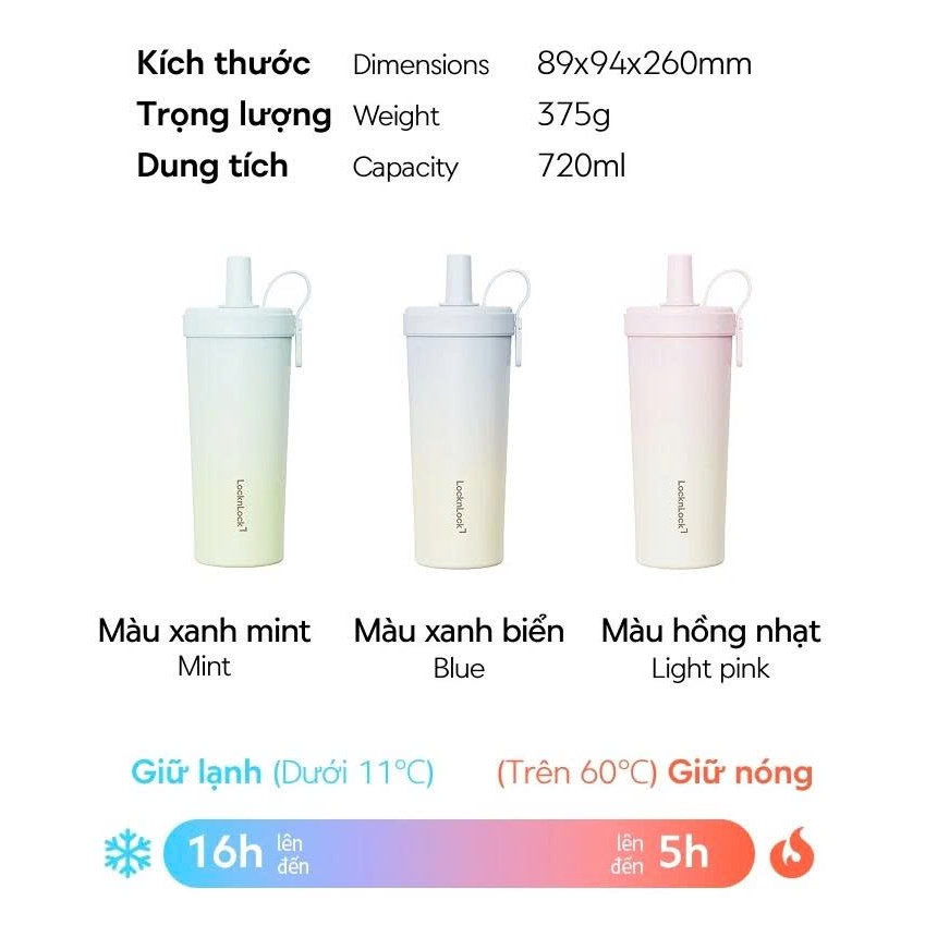 Bình Giữ Nhiệt Phủ Sứ LocknLock Ceramic Tumbler LHC4369 720ml ống hút trân châu, LHC4440 700ml KMALL | BigBuy360 - bigbuy360.vn