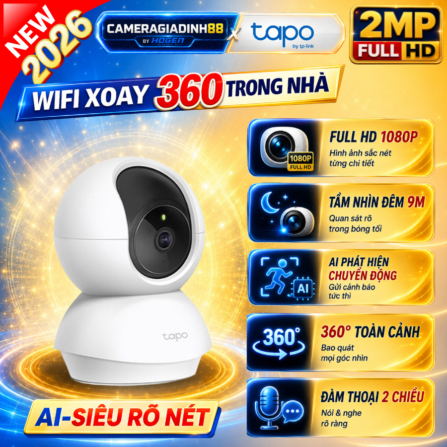 Camera Wifi TP-Link Tapo C222, C200 1080p/2K -Xoay 360, Đàm Thoại 2 Chiều, Còi Hú Đèn Chớp, BH 24TH