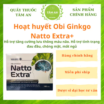 Bổ não Obi Ginkgo Natto Extra+- Hỗ trợ tình trạng đau đầu, chóng mặt, mất ngủ Hộp 100 viên