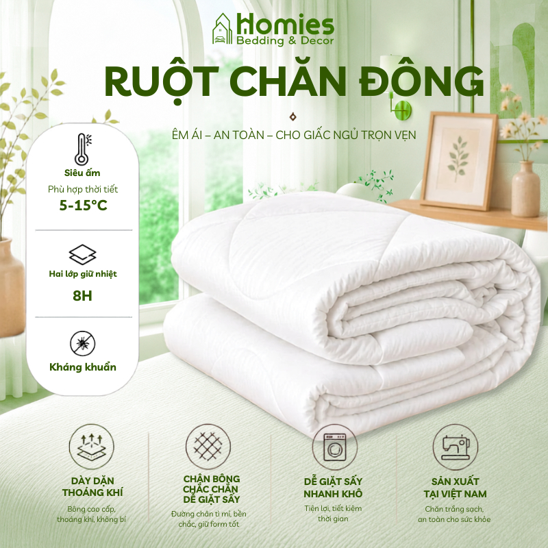 Ruột Chăn Đông HOMIES Bedding & Décor Ép Hơi Chất Liệu Bông Trắng Kích Thước 2m x 2m2