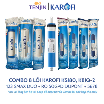 Combo 8 Lõi Lọc Nước Karofi Gồm Lõi 123 Smax Duo - Màng RO Dupont 50GPD - Lõi Chức Năng T33 Mineral Far Nano Model KSI80