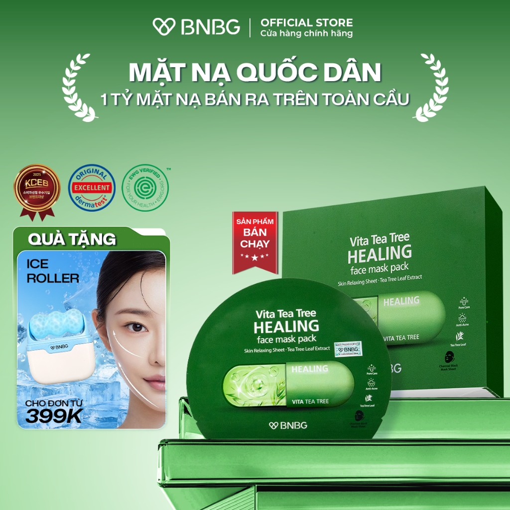 Combo 10 Mặt nạ tràm trà hỗ trợ làm dịu, giảm sưng viêm mụn BNBG Vita Tea Tree Healing Face Mask Pack