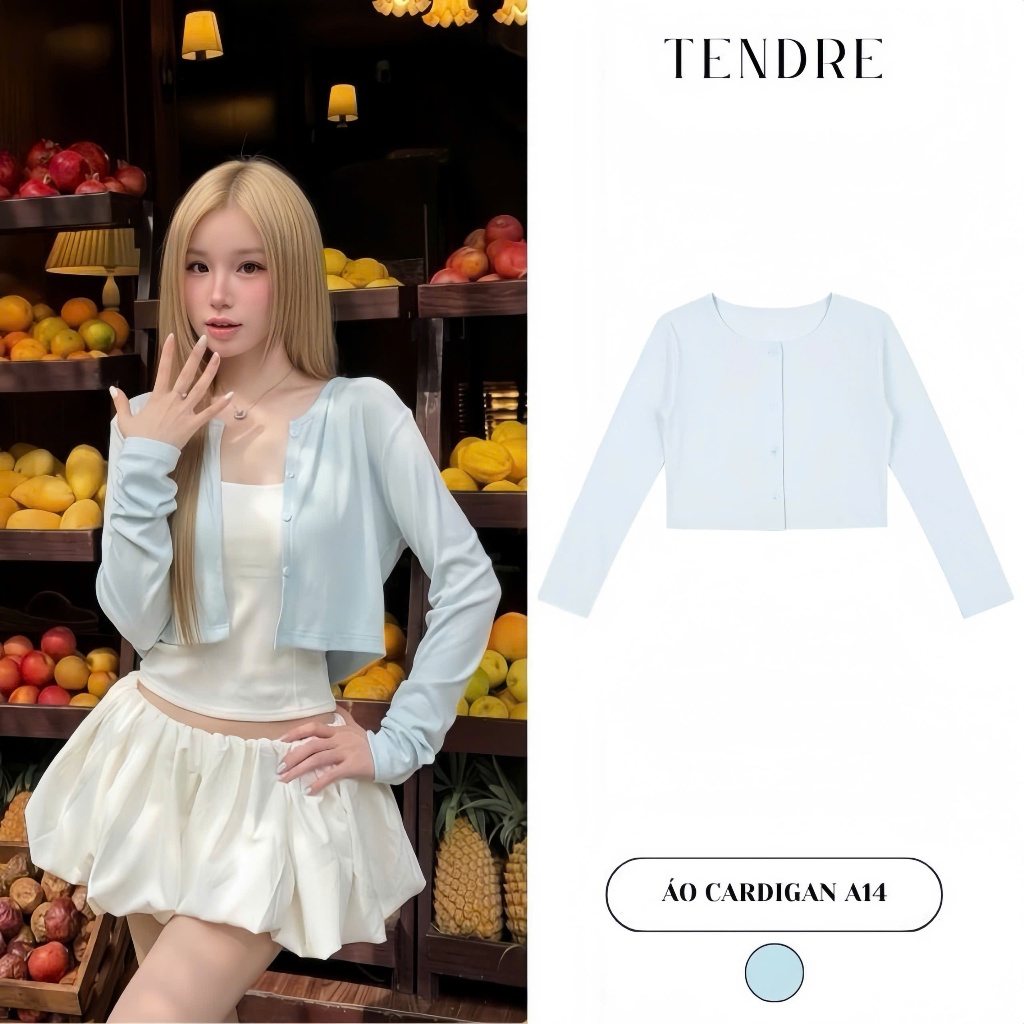 TENDRE - Áo Khoác Cardigan Nữ Croptop Basic Hàn Quốc, Áo Cotton Mềm Mại Lỗ Thoáng Khí Dễ Phối Đồ A14