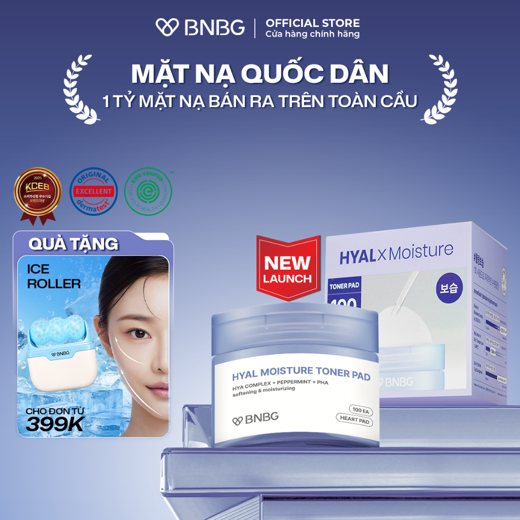 TONER PAD Cấp Ẩm Chuyên Sâu Và Làm Mát Da BNBG HYAL MOISTURE TONER PAD 140ml (live)