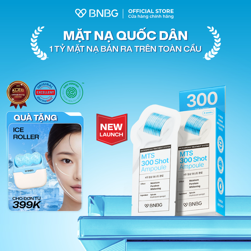 Tinh Chất Vi Gai Hỗ Trợ Cấp Ẩm Sâu Và Căng Bóng Da BNBG MTS 300 SHOT AMPOULE 2ml x 4 gói (live)