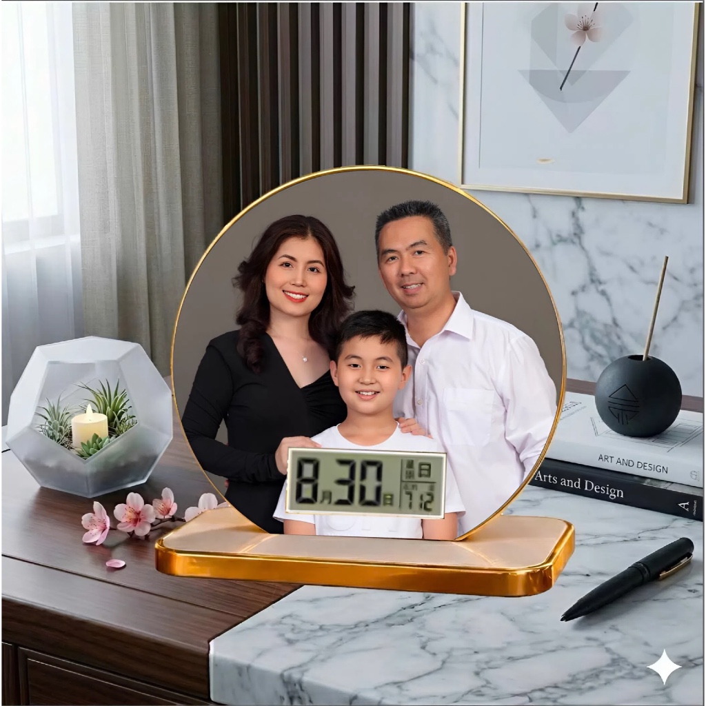 [ Đồng Hồ Điện Tử Để Bàn ] Tranh + Đồng Hồ Để Bàn In Yêu Cầu - Tặng Kèm Đế. Xem Giờ, Thứ, Ngày, Tháng, Năm, Nhiệt Độ