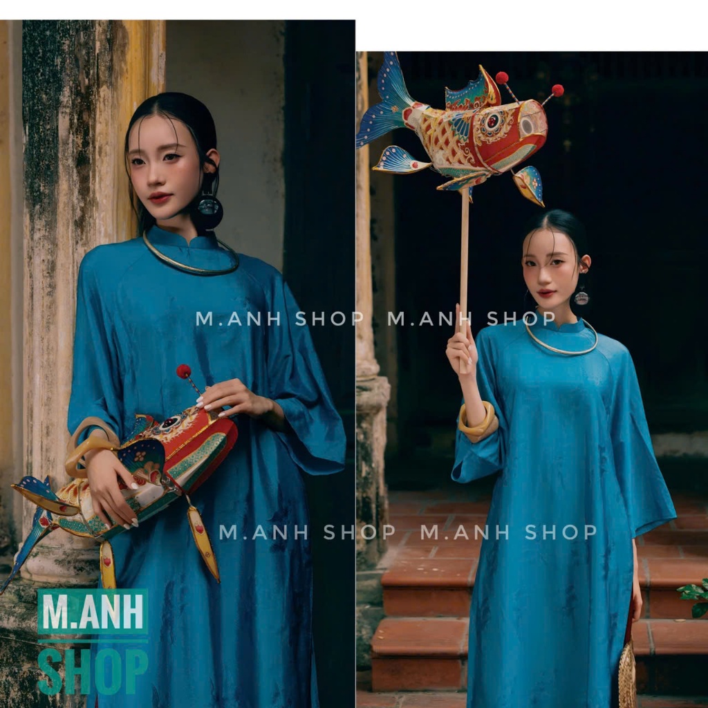 Áo Dài LÝ NGƯ Cách Tân Dáng Xuông Tay Loe Tà Rộng Cao Cấp Mặc Lễ Tết