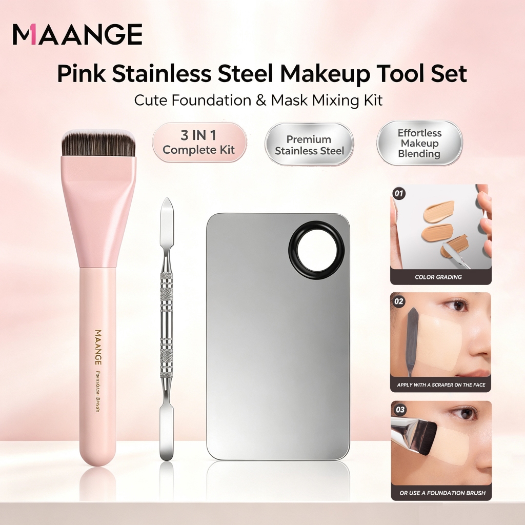 MAANGE Cọ tán kem nền/cọ đắp mặt nạ siêu mỏng + Khay Pha Trộn Kem Nền,Tạo lớp trang điểm nền hoàn hảo 1614