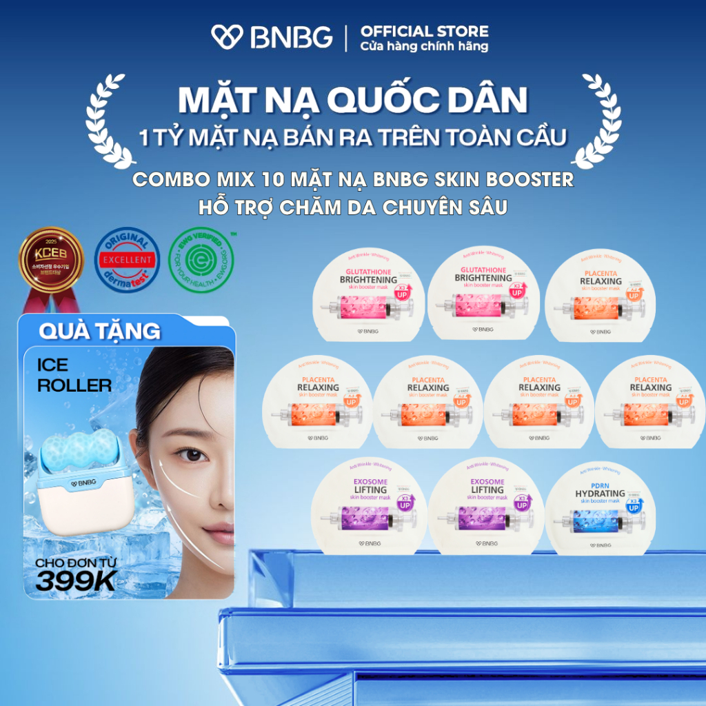 Combo 10 Mặt Nạ BNBG Mix Tinh Chất Hỗ Trợ Tăng Cường Dưỡng Da Chuyên Sâu BNBG Skinbooster Mask 30mlx10 (Skin)