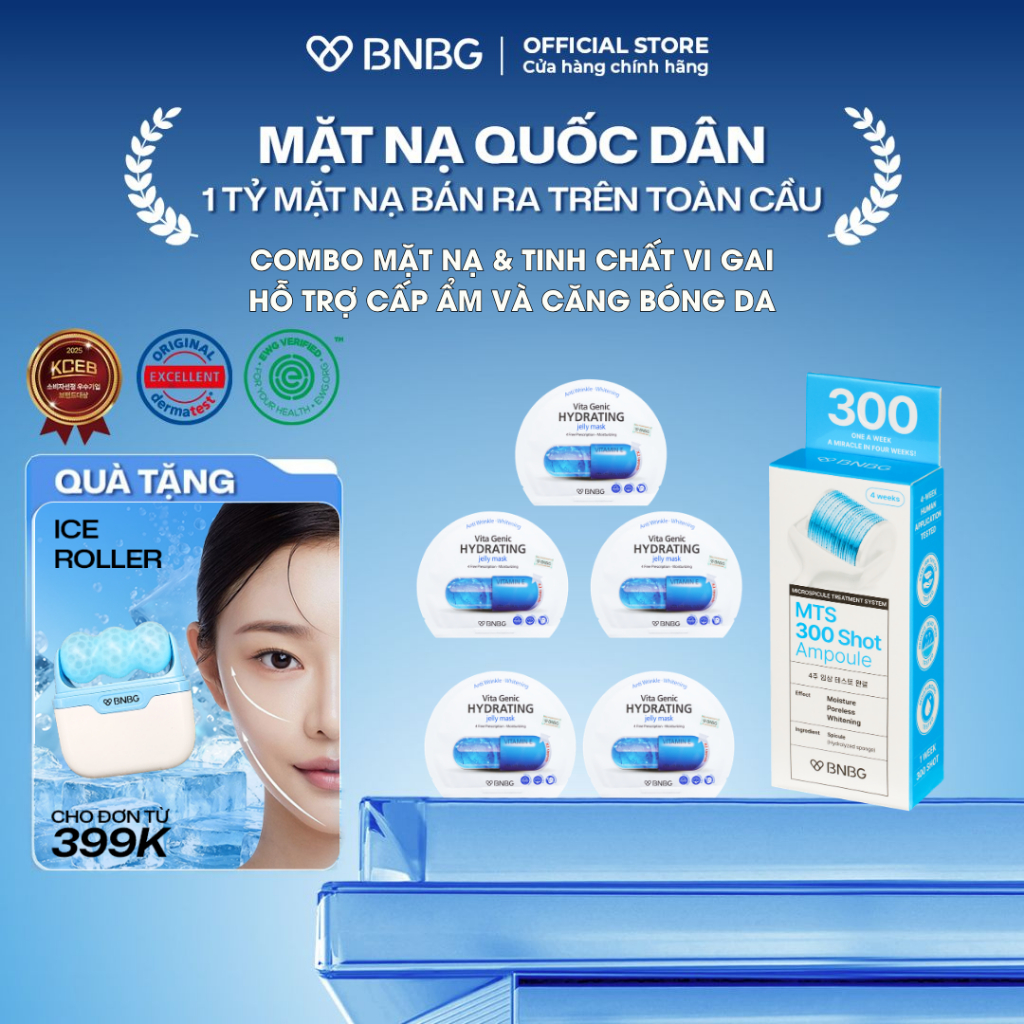 Combo hỗ trợ cấp ẩm và dưỡng da căng bóng BNBG (5 Hydrating Jelly Mask + MTS 300 Shot (4 gói x 2ml))