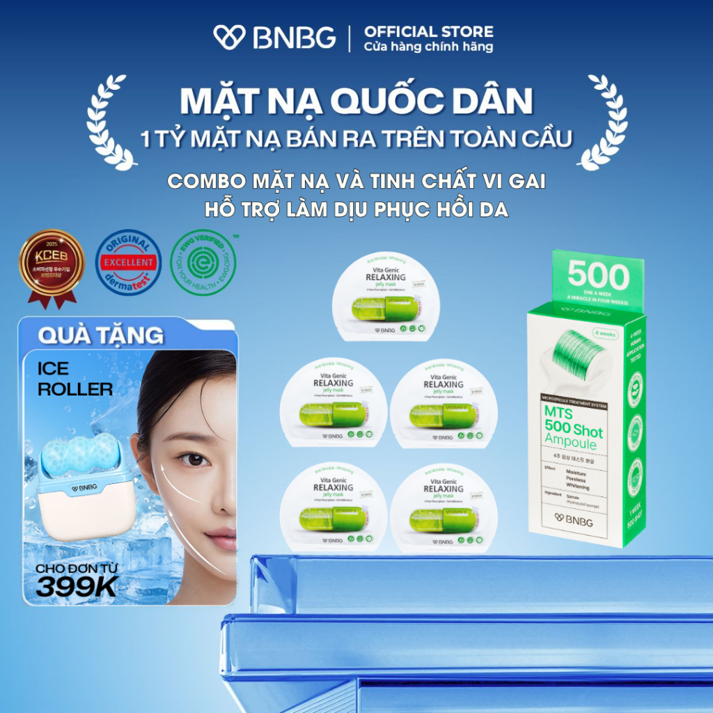 Combo hỗ trợ phục hồi, làm dịu da BNBG (5 Relaxing Jelly Mask + MTS 500 Shot (4 gói x 2ml))