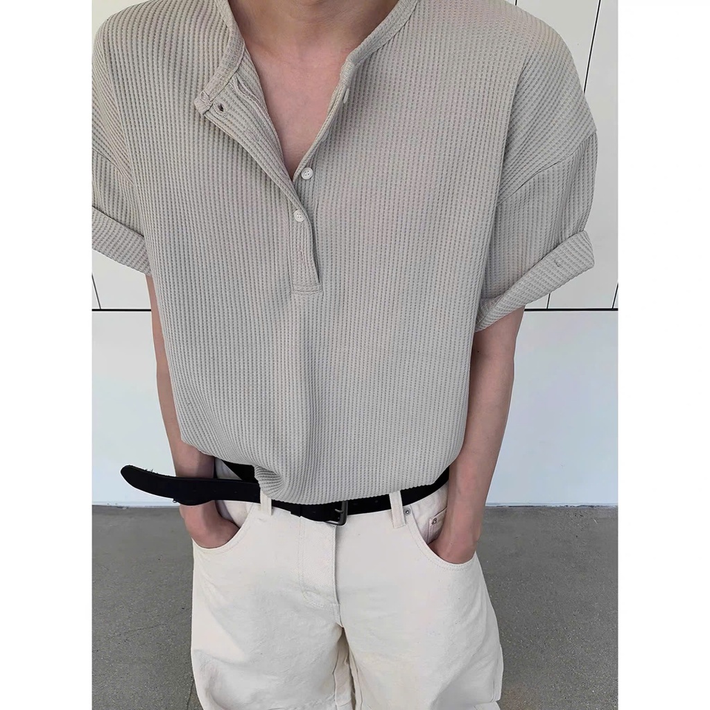 Áo Thun Cổ Tròn Nút Trơn GODMOTHER Thun Trơn Tổ Ong Thoáng Mát Unisex Phong Cách Hàn Quốc Basic Casual | BigBuy360 - bigbuy360.vn