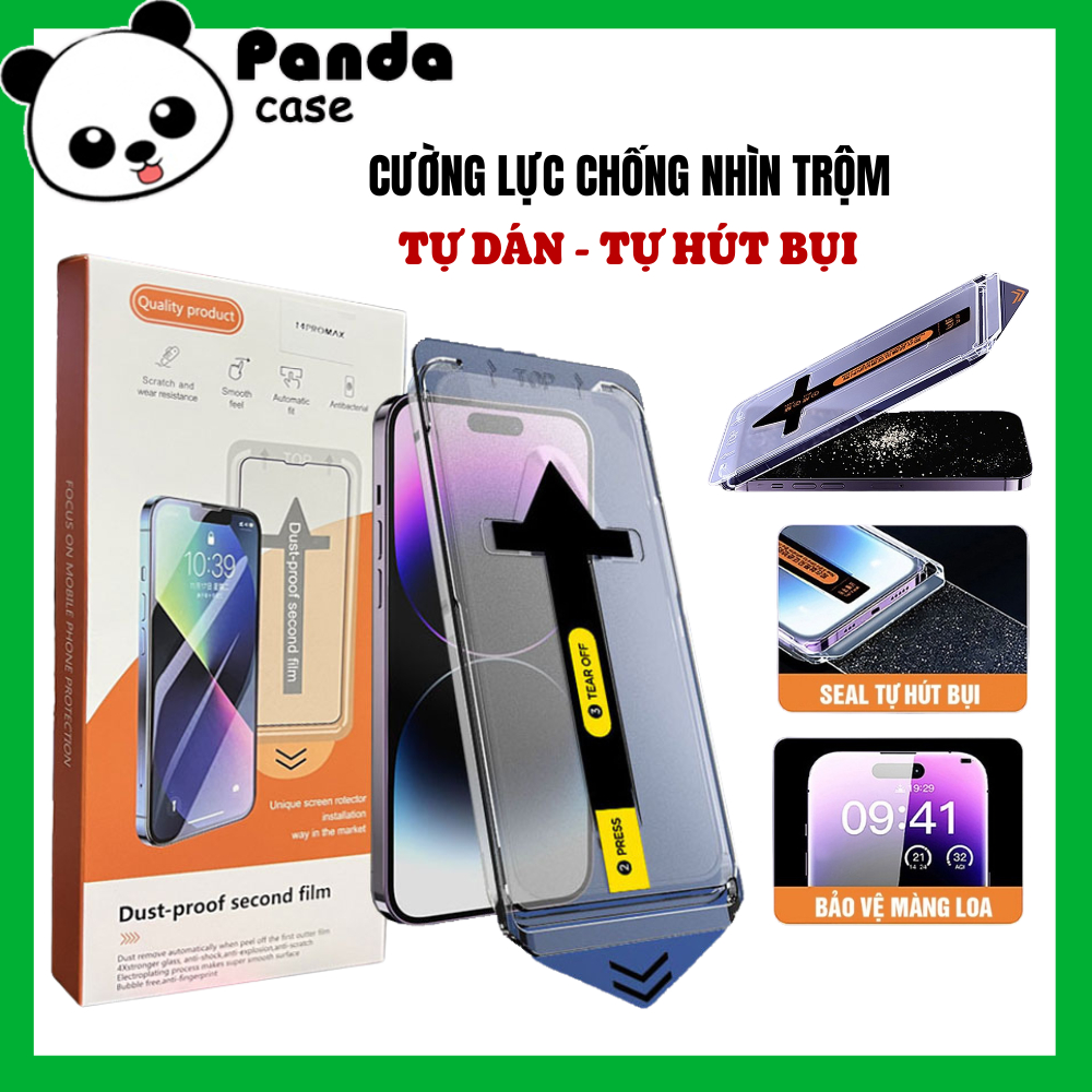 Kính Cường Lực iphone Tự Dán, Tự Hút Bụi Chống Nhìn Trộm CAO CẤP full màn Cho ip 7P/X/XS/XR/11/12/13/14/15/16/17/Pro/Max