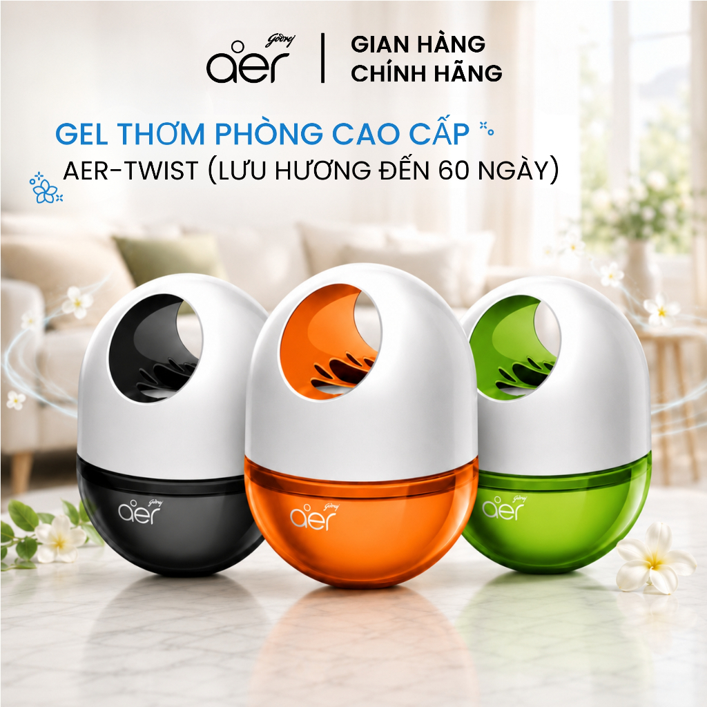 Sáp thơm phòng cao cấp Godrej Aer-Twist, hương tinh tế, xoay bật/tắt, điều chỉnh độ tỏa hương, 45g