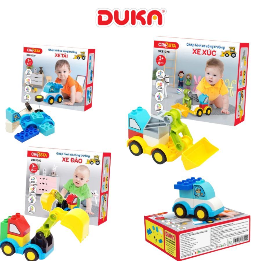 Đồ Chơi Duka: Bộ Ghép Hình Xe Công Trường 9 Chi Tiết – Xe Đào, Xe Xúc, Xe Tải – Nhựa ABS An Toàn, Bền Đẹp, Dễ Lắp Ráp