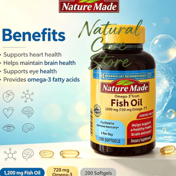 【Nhập khẩu từ Mỹ】Viên uống Nature Made Omega-3 Fish Oil 1200mg 720mg Omega-3 200 Viên