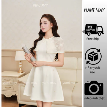 YUMI MAY - Váy thiết kế trẻ trung thanh lịch váy đính đá phối choàng cực đẹp #Y377