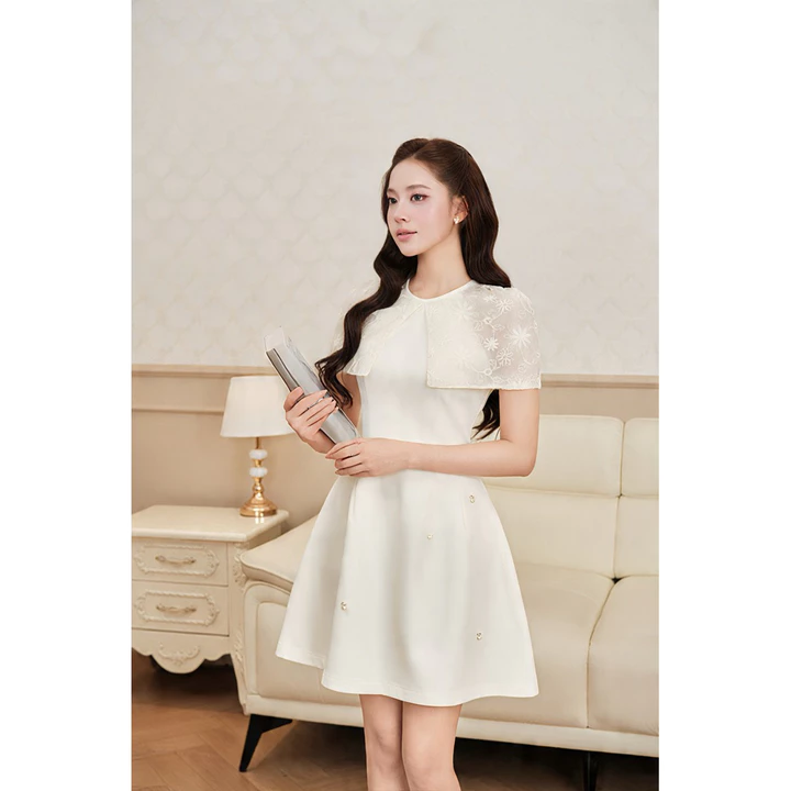 YUMI MAY - Váy thiết kế trẻ trung thanh lịch váy đính đá phối choàng cực đẹp #Y377