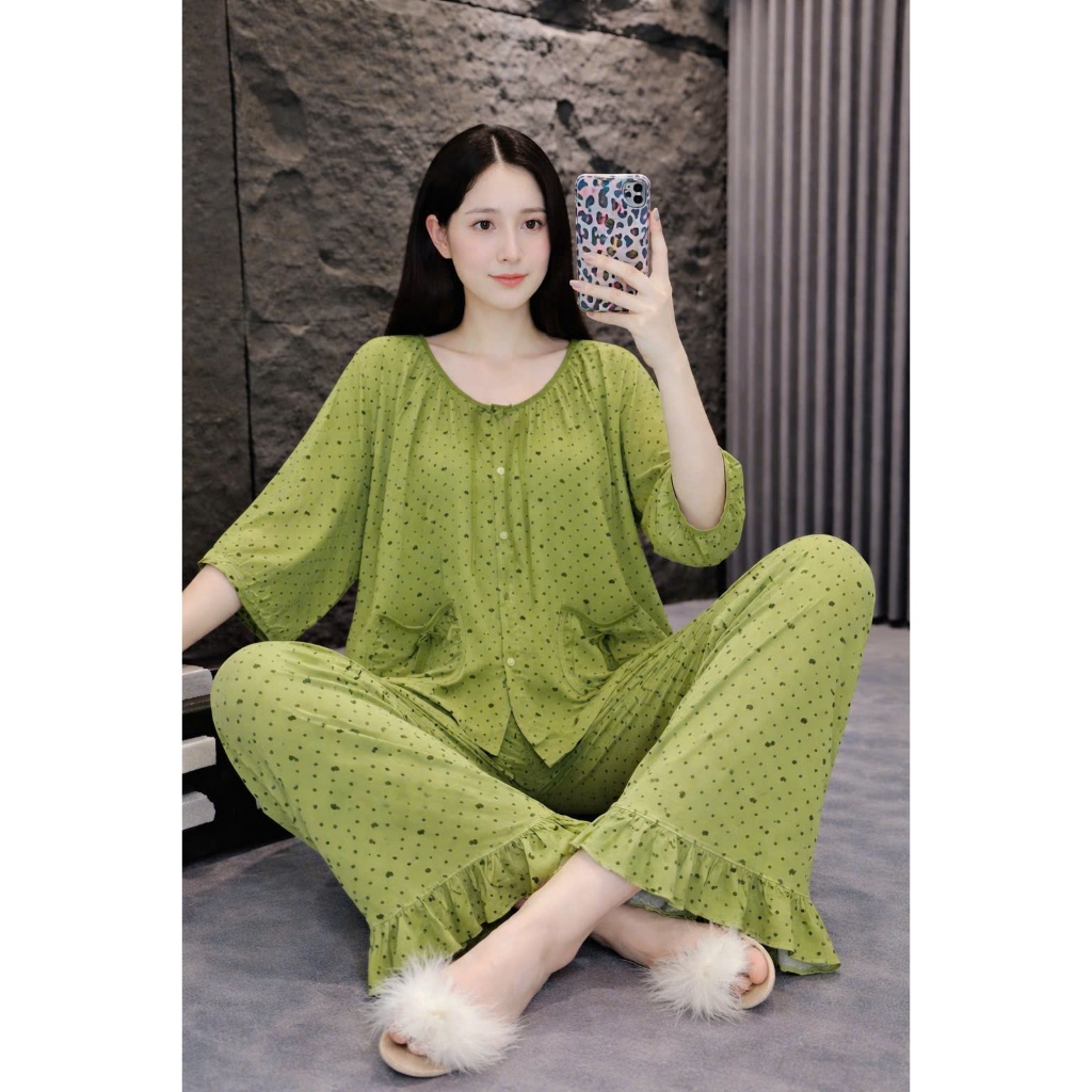 Đồ Bộ Tole Lanh Nữ Dài Tay 2 Túi Mặc Nhà Dễ Thương, Đồ Ngủ Cotton