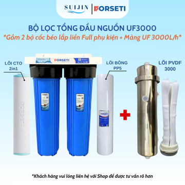 Bộ Lọc Nước Đầu Nguồn, Siêu Lọc UF 3000 Bao Gồm 2 Cốc Béo + Màng UF 3000 L/h, Lọc Nước Sinh Hoạt Gia Đình