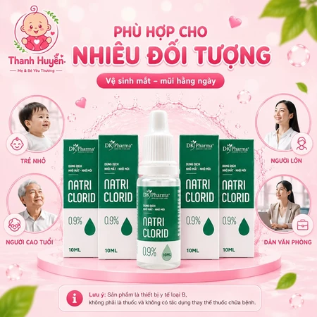 Dung dịch Natri Clorid 0.9% (nước muối sinh lý) được dùng để vệ sinh mắt, mũi, chính hãng Dk Pharma